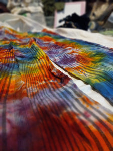 Rainbow tie dye Festival pants, linen ice dye wide leg pants women's size 6