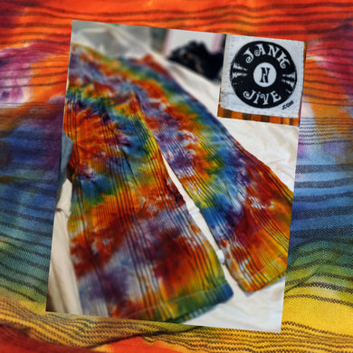 Rainbow tie dye Festival pants, linen ice dye wide leg pants women's size 6