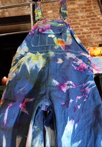 Tie dye Overalls, ice dye overall bibs, reverse dyed Liberty overalls