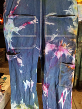 Load image into Gallery viewer, Tie dye Overalls, ice dye overall bibs, reverse dyed Liberty overalls