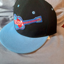 Load image into Gallery viewer, Billy Strings 2023 Red Rocks Guitar Hat, Billy Strings Black &amp; Sky Blue Flatbrim Snapback