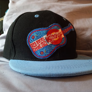 Billy Strings 2023 Red Rocks Guitar Hat, Billy Strings Black & Sky Blue Flatbrim Snapback