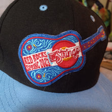 Load image into Gallery viewer, Billy Strings 2023 Red Rocks Guitar Hat, Billy Strings Black &amp; Sky Blue Flatbrim Snapback