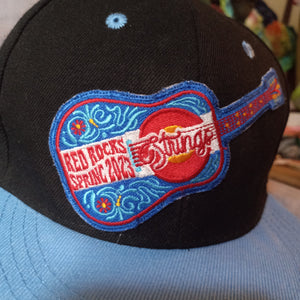 Billy Strings 2023 Red Rocks Guitar Hat, Billy Strings Black & Sky Blue Flatbrim Snapback