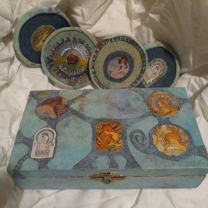 Coffee table box with coasters, Alfonse Mucha Decoupage Memory box