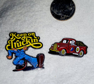 Keep on Truckin pin set, Grateful Dead Robert Crumb Truckin pins