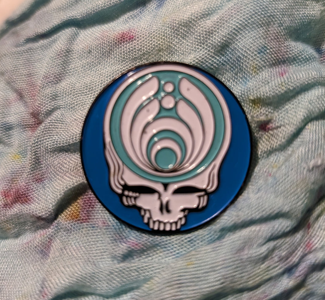 Grateful Dead Stealie with  Bassnectar bass drop symbol enamel hat pin