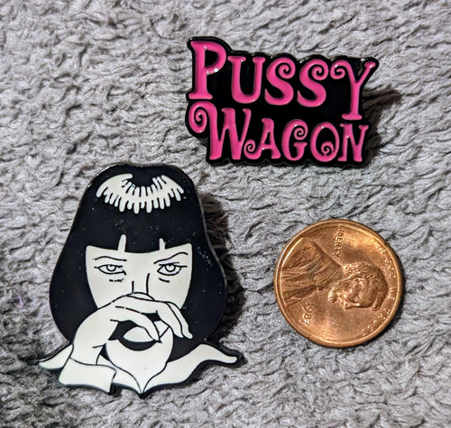 Pulp Fiction Mia Wallace Hat Pin and Kill Bill hat pin, Pussy Wagon Pin