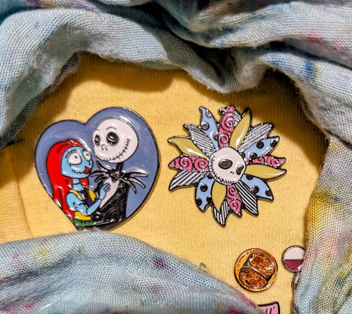 Nightmare Before Christmas hats pins, Jack and Sally enamel pin, Jack flower pin