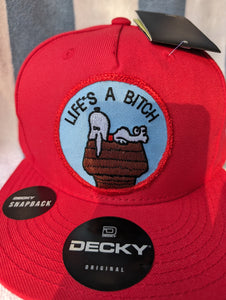 Snoopy Hat, Charlie Brown Snoopy hat, red Snoopy Vintage flat brim DECKY snapback