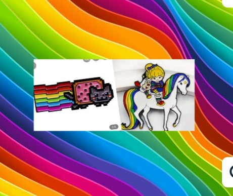 Rainbow Bright Enamel Pin And Nyan Cat Meme Enamel Pin, Retro Enamel Pin Lot