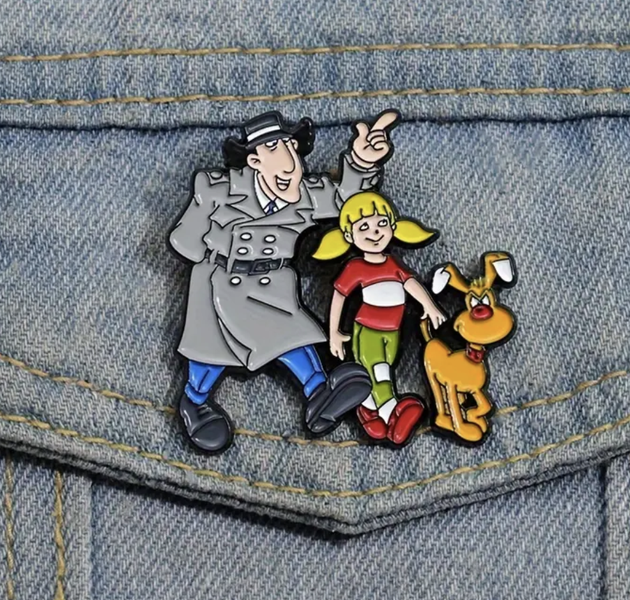 Inspector Gadget hat pin, Inspector Gadget, Penny, and Brain Enamel Pin