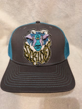 Load image into Gallery viewer, Billy Strings mesh hat, Billy Strings 3rd eye goat trucker hat, custom Billy Strings hat