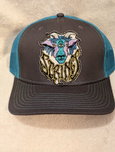 Load image into Gallery viewer, Billy Strings mesh hat, Billy Strings 3rd eye goat trucker hat, custom Billy Strings hat