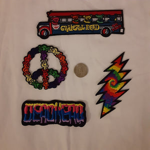 Grateful Dead Patch Lot, GD 13 point lightening bolt, GD Tour Bus Patch