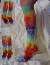 Load image into Gallery viewer, Ice dye knee highs socks, Rainbow ice dye socks