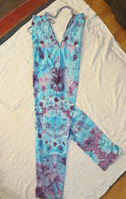 Load image into Gallery viewer, Ice dye overalls, Turquoise and Purple tie dye Bibs