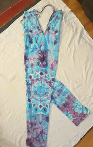 Ice dye overalls, Turquoise and Purple tie dye Bibs