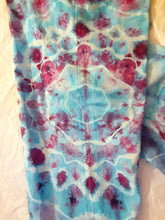 Load image into Gallery viewer, Ice dye overalls, Turquoise and Purple tie dye Bibs