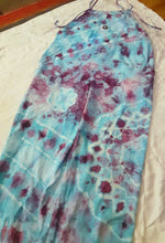 Load image into Gallery viewer, Ice dye overalls, Turquoise and Purple tie dye Bibs