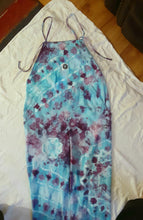 Load image into Gallery viewer, Ice dye overalls, Turquoise and Purple tie dye Bibs