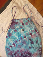 Load image into Gallery viewer, Ice dye overalls, Turquoise and Purple tie dye Bibs