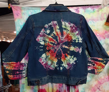 Load image into Gallery viewer, Tie dye Jean Jacket, Ladies MED reverse ice dye jean jacket