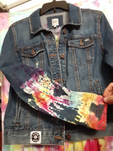 Load image into Gallery viewer, Tie dye Jean Jacket, Ladies MED reverse ice dye jean jacket