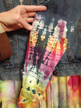 Load image into Gallery viewer, Tie dye Jean Jacket, Ladies MED reverse ice dye jean jacket