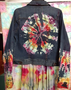 Tie dye Jean Jacket, Ladies MED reverse ice dye jean jacket