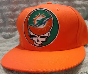 Grateful Dead Miami Dolphins Hat, Orange Flatbrim Miami SYF hat