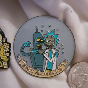 Rick and Morty hat pin, Futurama's Bender with Rick pin