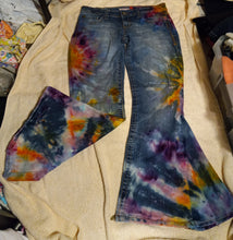 Load image into Gallery viewer, Reworked jeans, Aeropostale size 7/8 tie dye bell bottom jeans