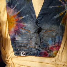 Load image into Gallery viewer, Reworked jeans, Aeropostale size 7/8 tie dye bell bottom jeans