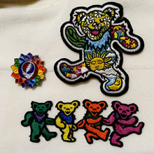 Load image into Gallery viewer, Grateful Dead Gift Set bundle, Lotus Flower Pin, 2 Dancing Bear Patches