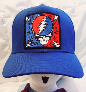 Grateful Dead Flexfit LG/XL, new design SYF patch PERMANTLY STITCHED on blue hat